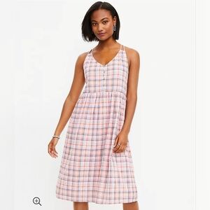 NWT LOFT Plaid Strappy Button Front Midi Dress Size 4